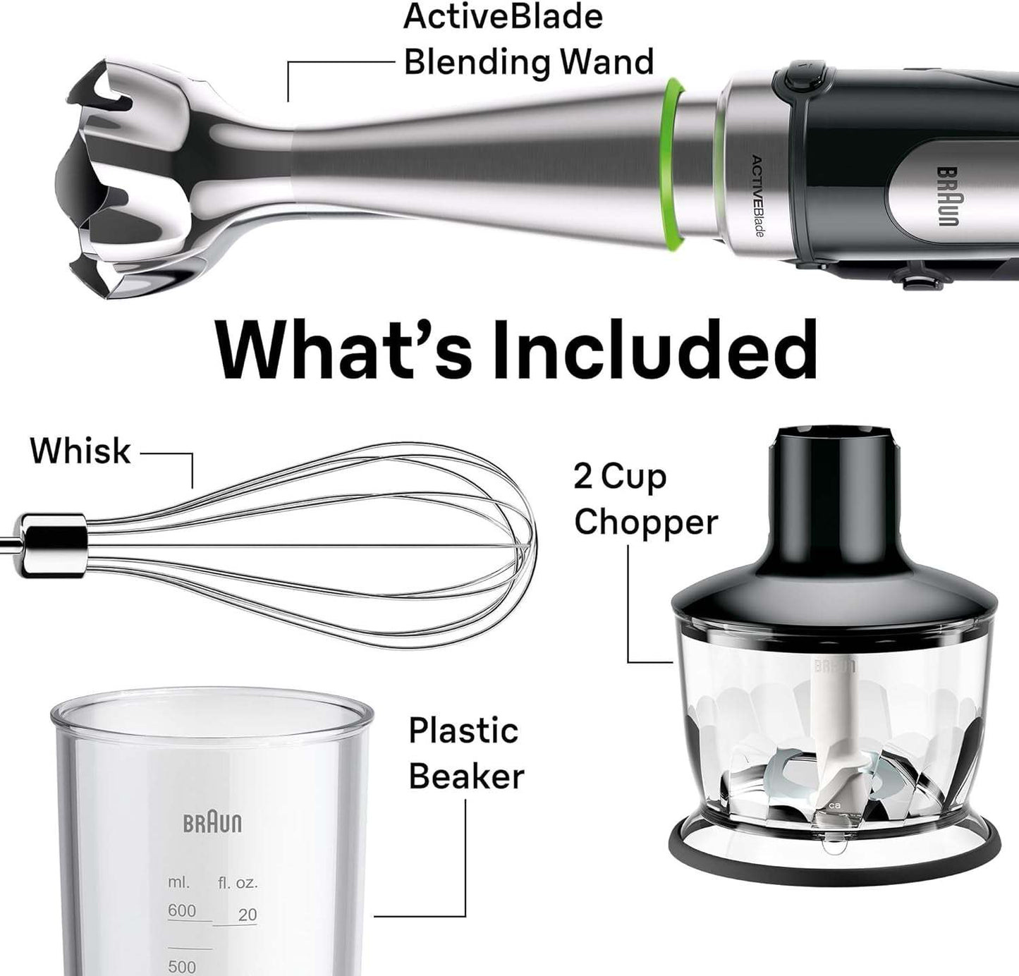 Braun Multiquick 7 3-In-1 Immersion Blender with Food Processor – Powerful Handheld Electric Stick - Emulsifier for Chopping, Beating & Whisking - Ideal for Soup, Puree, Smoothies & More