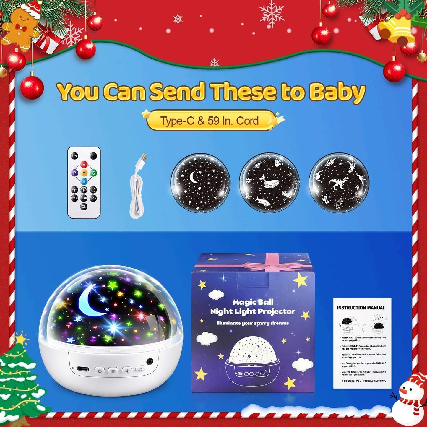 Boy Room Decor, 93 Lighting+3 Films Toddler Room Decor, Remote+Dimmable+360° Slient Nightlight for Baby Nursery, Starry Night Light up Toys, Moon Projector (White)