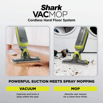 VACMOP Cordless Hard Floor Vacuum Mop, for Tile, Vinyl, Laminate, Wood, with (4) Disposable VACMOP Pads, 12-Oz  Multi-Surface Cleaner, VM200