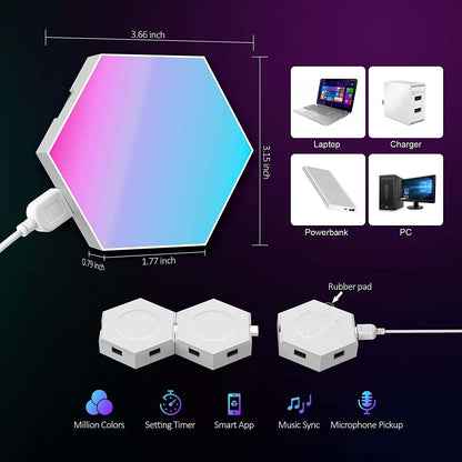 Hexagon LED Light Panels 8 Pack – RGB Wall Decor Lights with Music Sync, App & Remote – Modular Home & Christmas Decor for Bedroom, Living Room, and Room Decor