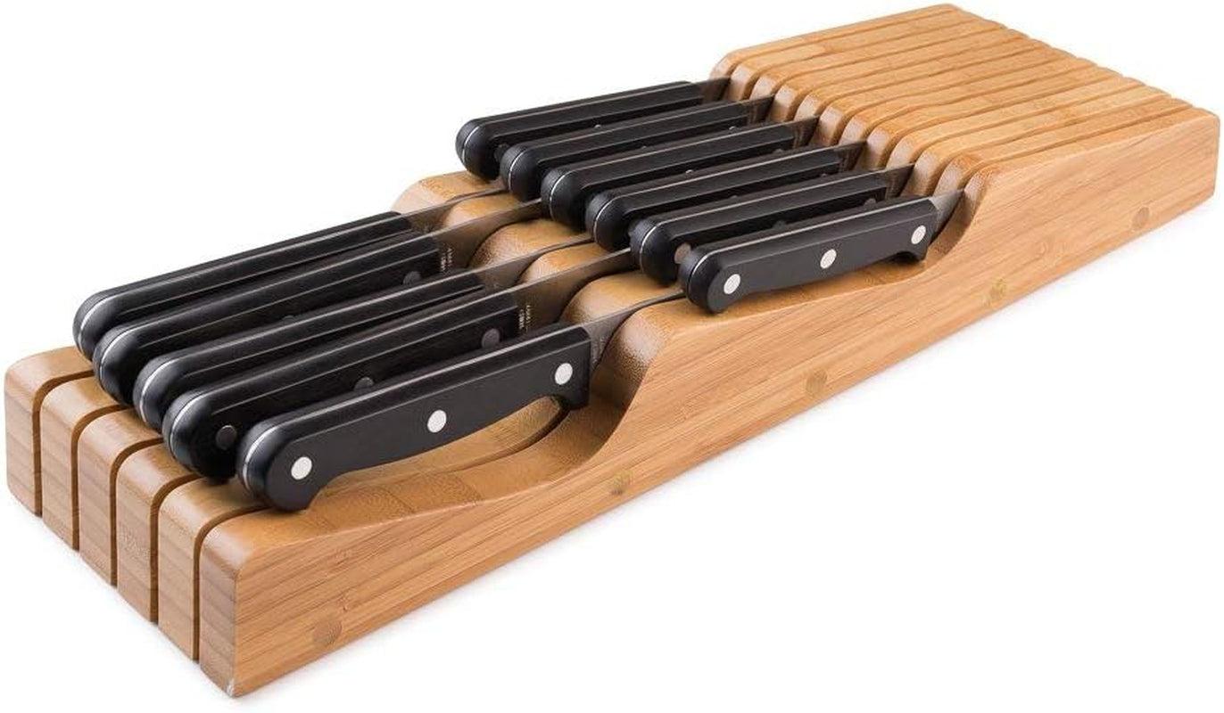 100% Pure Bamboo in Drawer Knife Block | 16 Knife Slots Knife Drawer Organizer | Store Knives Safely with the Blades down | Storage Solution for Your Kitchen | Knife Organizer Drawer Insert