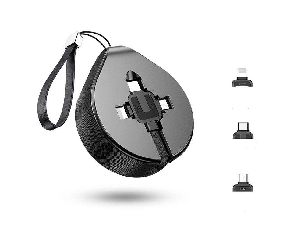 Telescopic three-in-one fast charging data cable with 1m length and split connectors