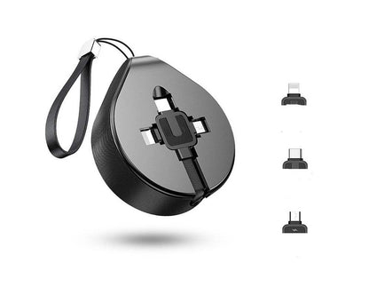 Telescopic three-in-one fast charging data cable with 1m length and split connectors