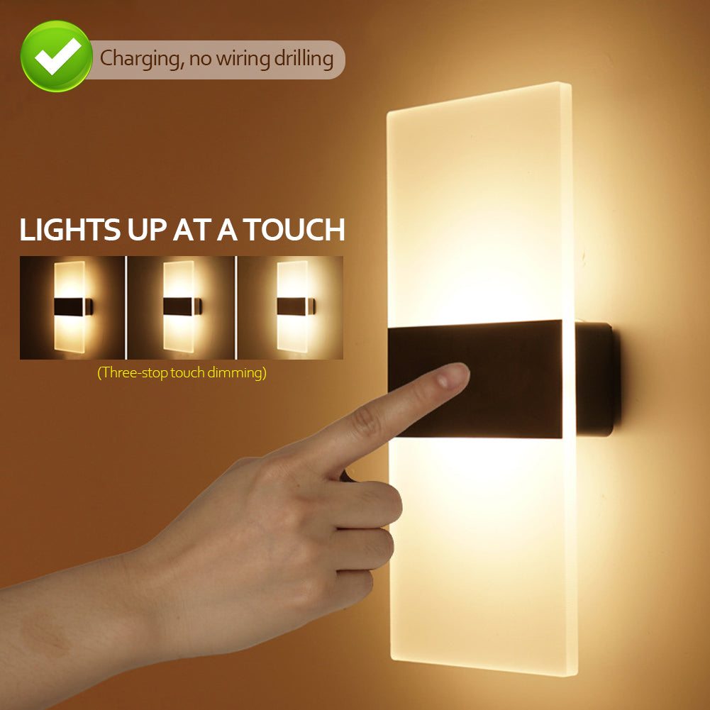 Modern indoor sensing USB charging wall lamp mounted on wooden wall panel