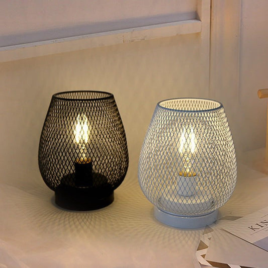 Retro iron art table lamp with hollowed-out birdcage design battery powered night light
