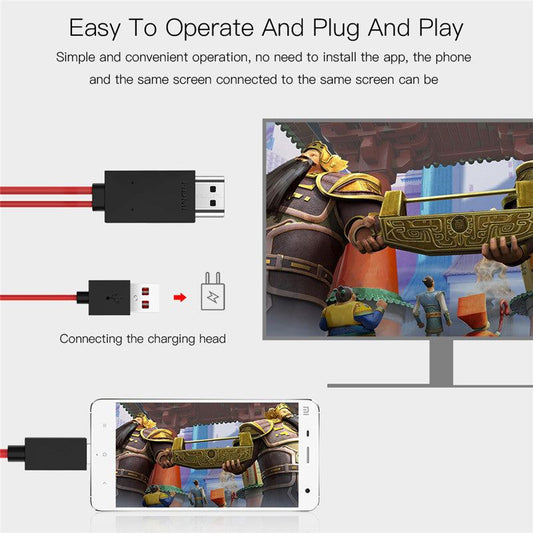 Type-C to HDMI three-in-one mobile phone projection cable with 2m length and 4K support in black, white, and red colors