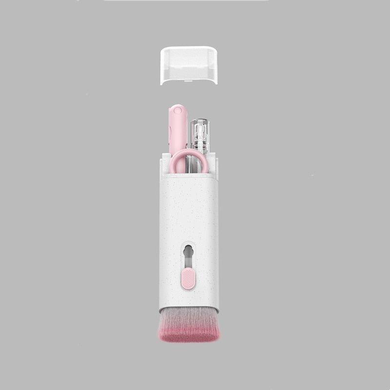 Bluetooth headset cleaning pen with six-piece laptop and device cleaning kit in pink and blue