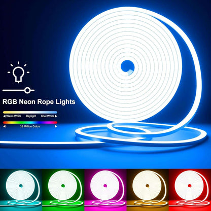 12M(2 Roll 6M) RGB Neon Lights LED Rope Light,40Ft Waterproof Bluetooth APP Remote Control Music Sync Strip Light,24V Flexible DIY Silicone Light for Bedroom Home Indoor Outdoor Decor(40Ft)