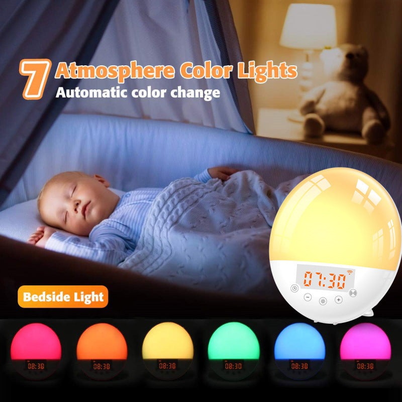 WiFi voice control intelligent alarm clock with sunrise natural wake-up light and LED display