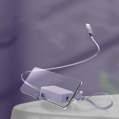 Retractable 4-in-1 Macaron style USB charging and data cable with built-in phone stand and cable storage box