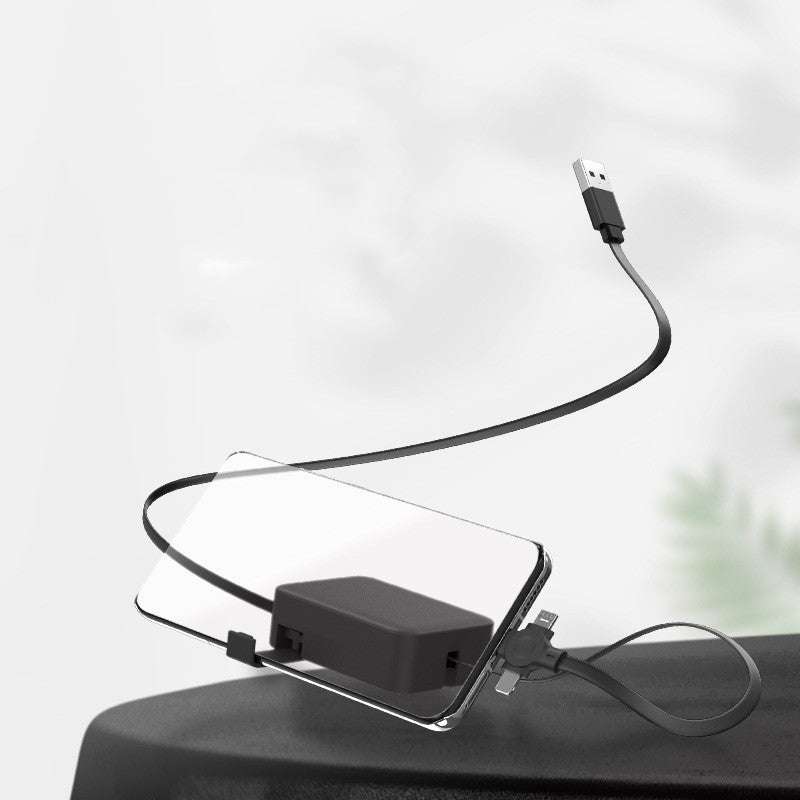 Retractable 4-in-1 USB charging and data cable with multiple connectors and phone stand in various colors