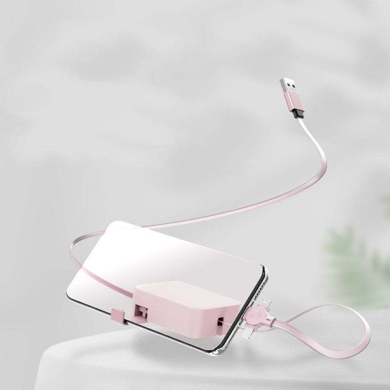 Retractable 4 in 1 USB cable with Macaron design, multi-interface charging and data sync cable with phone stand and storage box