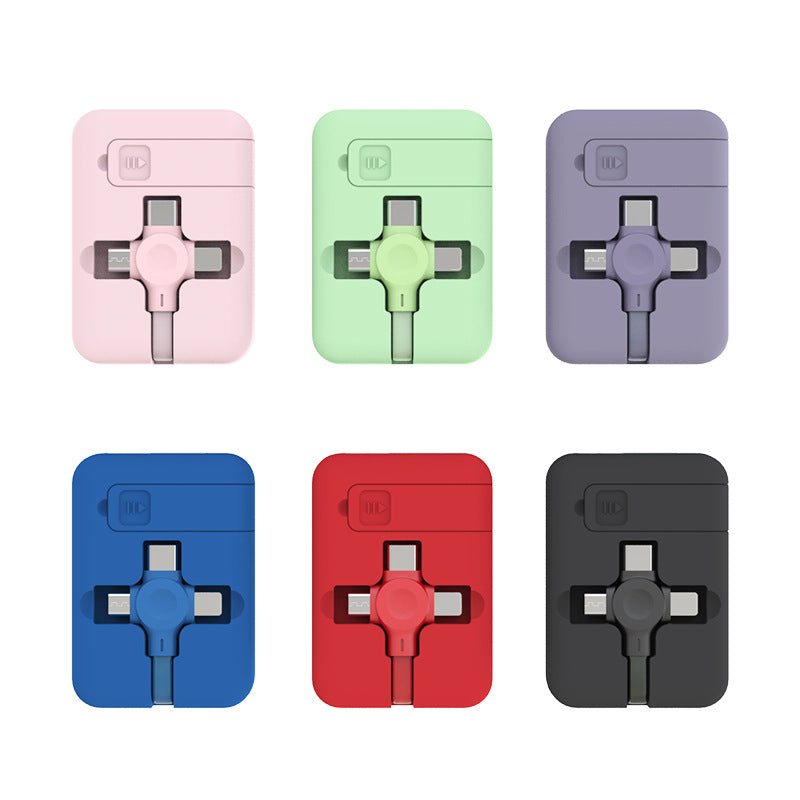 Retractable 4 in 1 USB cable with Macaron design and phone stand in colorful options