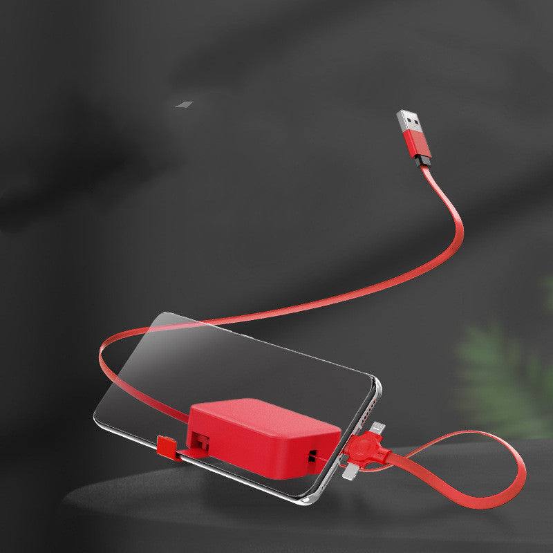 Retractable 4 in 1 USB cable with multiple connectors and compact storage box