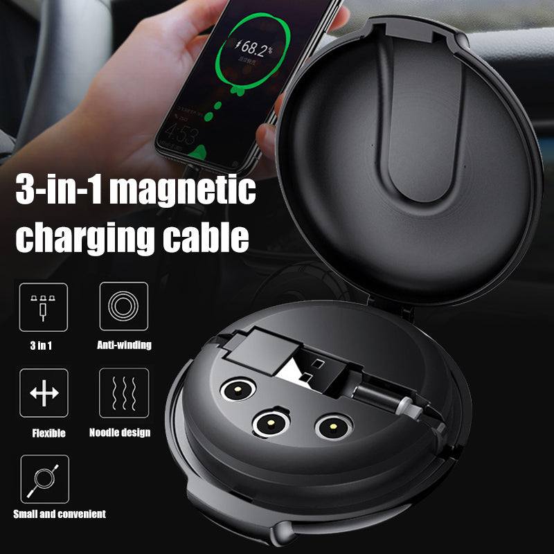 3-in-1 magnetic retractable charger with multifunctional car holder and fast charging cable