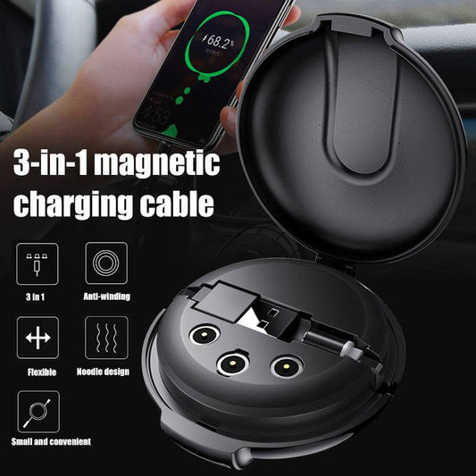 3-in-1 magnetic retractable charger with multifunctional car holder and fast charging cable