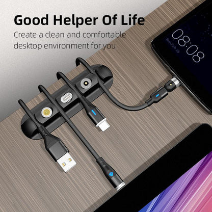 Black desktop charging magnetic cable organizer with soft plastic design for neat data cable storage