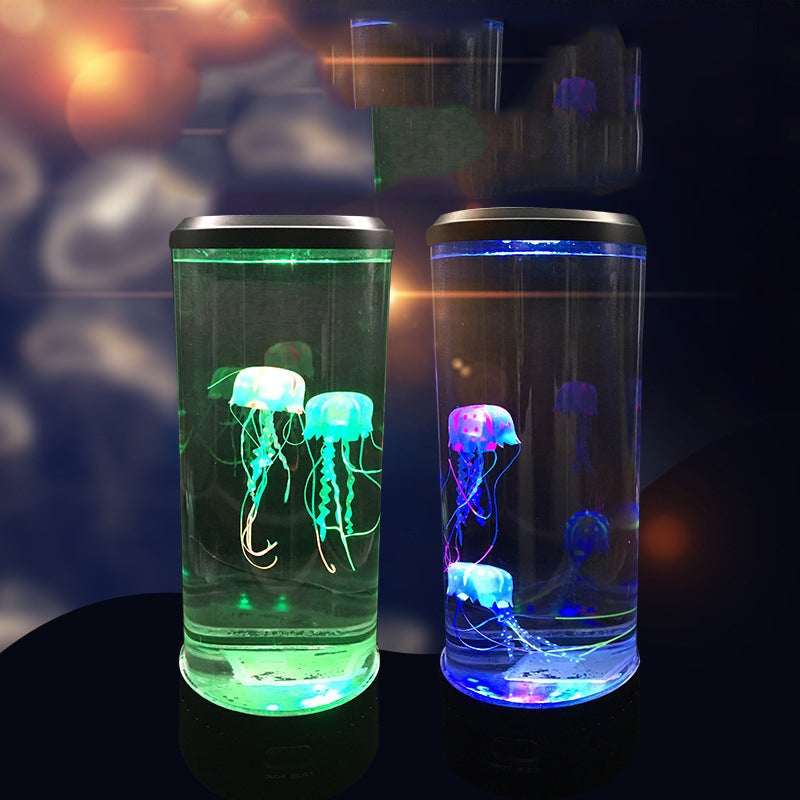 Jellyfish Light LED lamp glowing in dark with acrylic shade and USB power