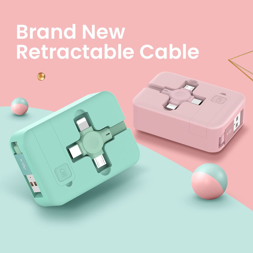 Retractable 4-in-1 USB cable with Macaron design and multi-port charging and data sync capability
