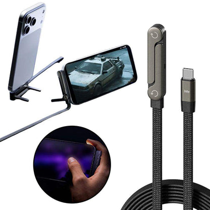 Black fast charging foldable bracket data cable with 90-degree elbow design and phone stand
