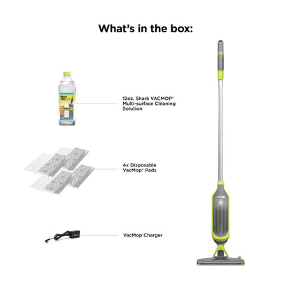VACMOP Cordless Hard Floor Vacuum Mop, for Tile, Vinyl, Laminate, Wood, with (4) Disposable VACMOP Pads, 12-Oz  Multi-Surface Cleaner, VM200