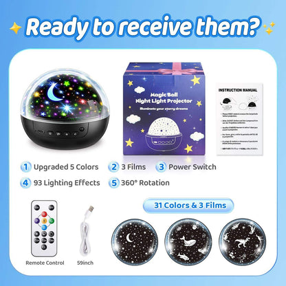 Night Light for Kids,93 Lighting+3 Films Kids Night Light Projector,Remote+Dimmable Star Projector,360° Ceiling Stars Glow in the Dark Stars,Christmas Gifts for 4 Year Old Boy Birthday Gift