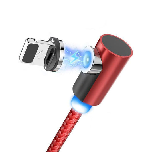 Nylon braided magnetic mobile phone charging cable with 90-degree design and dust plug head