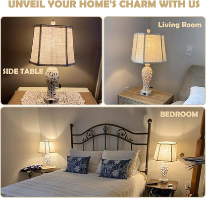 25'' Farmhouse Table Lamp for Living Room Bedroom with USB C+A | Vintage Rustic Nightstand Desk Lamp with Nightlight, White Hollow Out Resin Lamp for End Table (Bulb Included)
