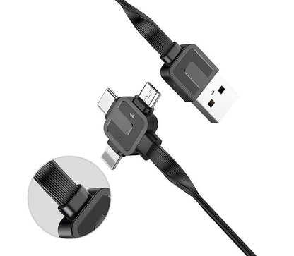 Telescopic three-in-one fast charging data cable with one meter length and triple connectors