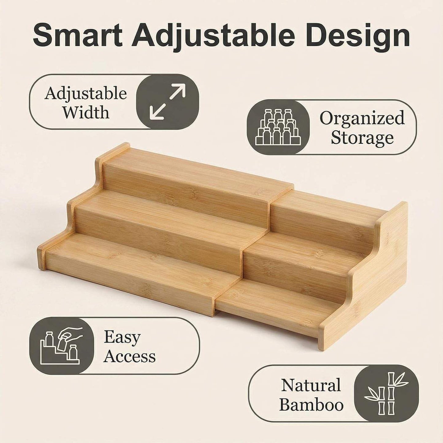 Spice Rack Organizer for Cabinet, Spice Organization for Cabinet, Spice Rack for Countertop,15.7 Inch Adjustable Seasoning Organizer Spice Organizer (1 Pack, Medium)