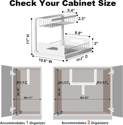under Sink Organizer, Pull Out Cabinet Organizer 2 Tier Slide Out Sink Shelf Cabinet Storage Shelves, under Sink Storage for Kitchen Bathroom Cabinet, White, 1 Pack