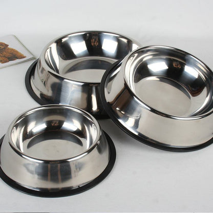 Set of classic stainless steel bowls in various sizes, durable and non-slip for pet feeding