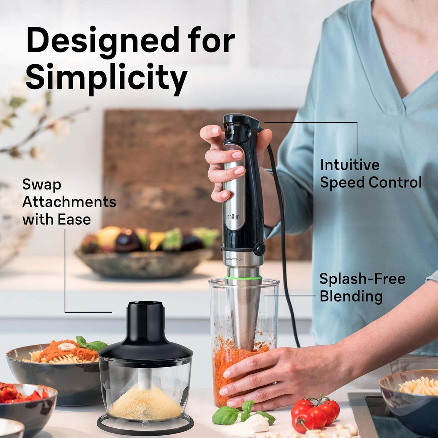 Braun Multiquick 7 3-In-1 Immersion Blender with Food Processor – Powerful Handheld Electric Stick - Emulsifier for Chopping, Beating & Whisking - Ideal for Soup, Puree, Smoothies & More