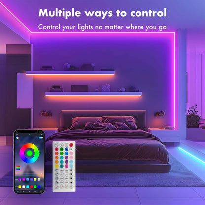 Neon Rope Lights, 50FT RGB LED Strip Lights, Waterproof IP67 LED Lights for Bedroom, DIY Design, Music Sync, 44 Key Remote Control, Multiple Modes for Bedroom, Holiday Decoration