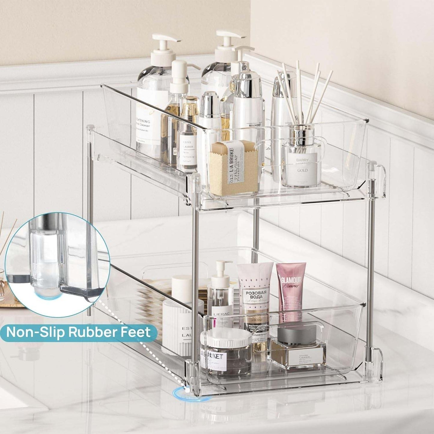 4 Pack Bathroom under Sink Organizers Organizer, 2 Tier Clear Pull-Out Organization (S-Standard)