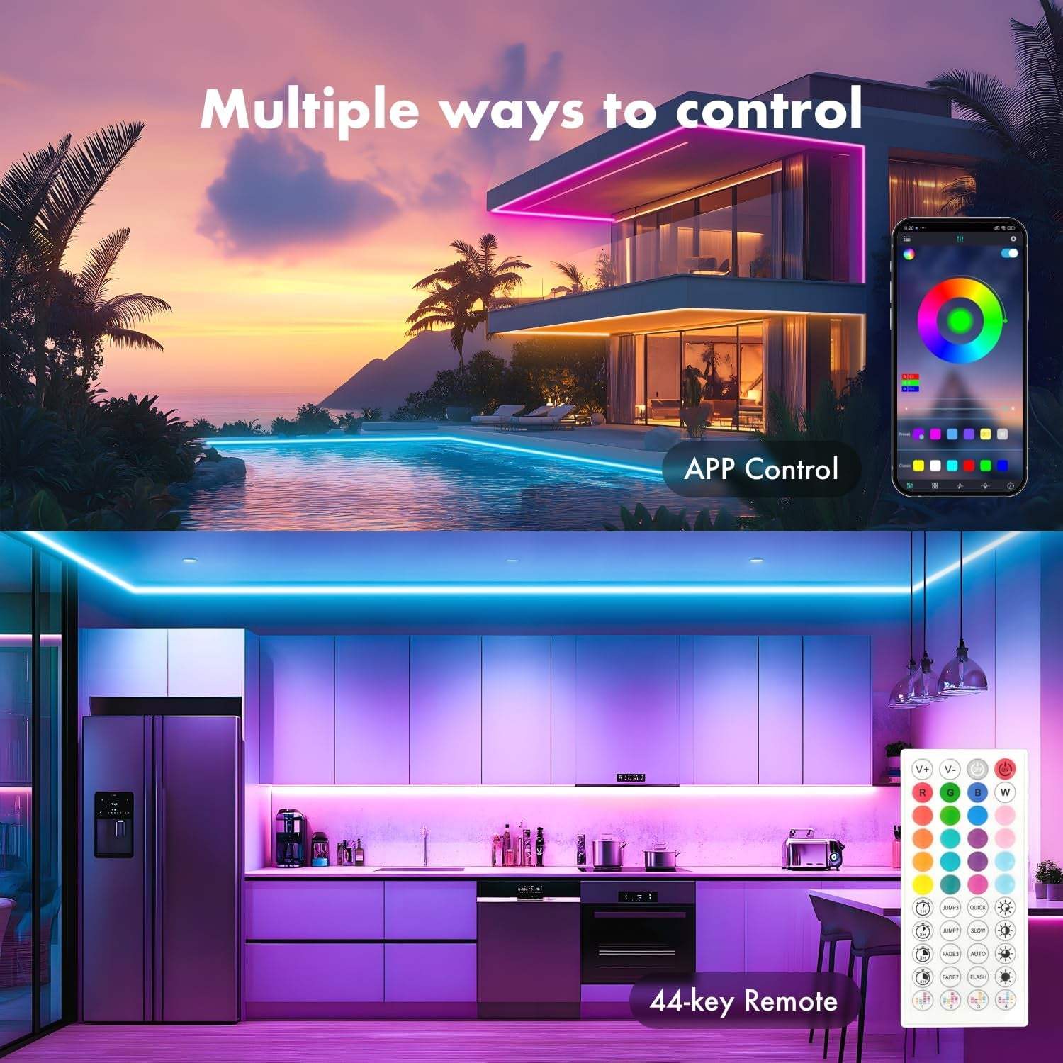 Neon Rope Lights,65.6Ft RGB LED Strip Lights, App Control, IR Remote, Music Syncing, Outdoor IP67 Waterproof, Flexible Strip Cuttable for Bedroom, Gaming, Party(2 Rolls of 32.8FT)