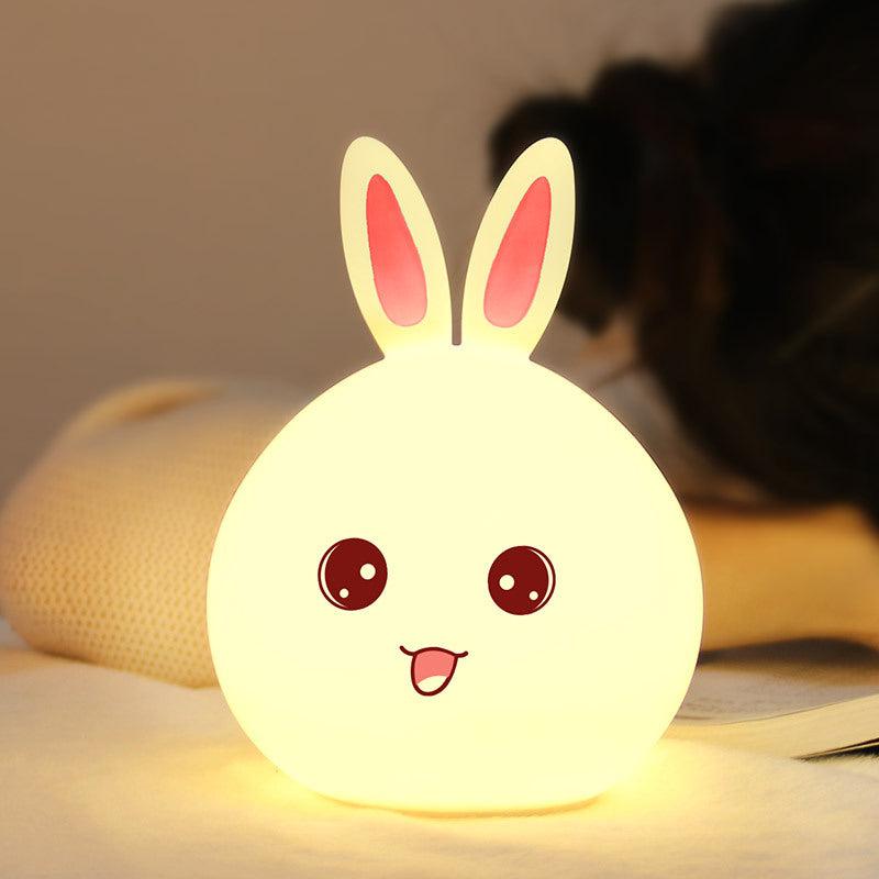 Cute silicone rabbit night light with colorful LED touch sensor and USB charging