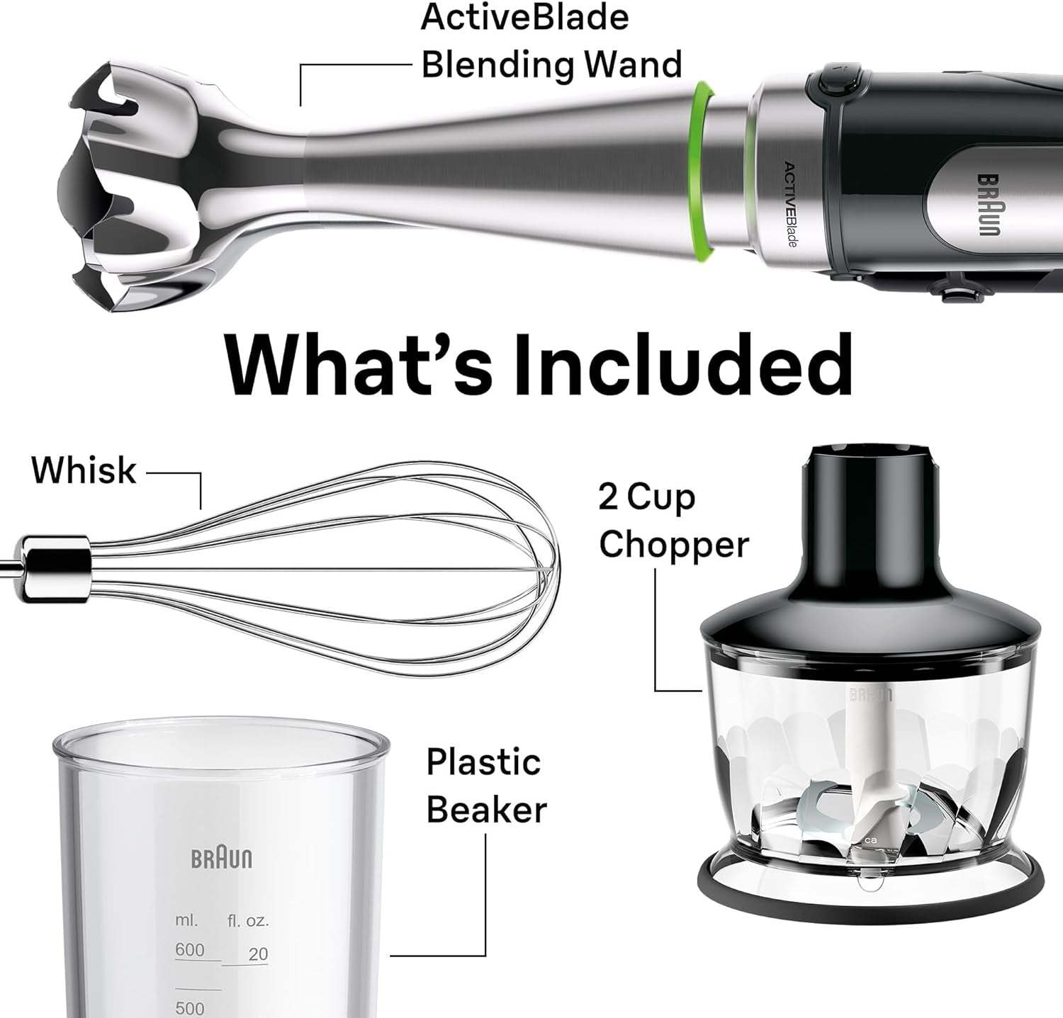 Braun Multiquick 7 3-In-1 Immersion Blender with Food Processor – Powerful Handheld Electric Stick - Emulsifier for Chopping, Beating & Whisking - Ideal for Soup, Puree, Smoothies & More