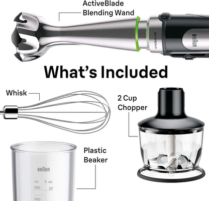 Braun Multiquick 7 3-In-1 Immersion Blender with Food Processor – Powerful Handheld Electric Stick - Emulsifier for Chopping, Beating & Whisking - Ideal for Soup, Puree, Smoothies & More