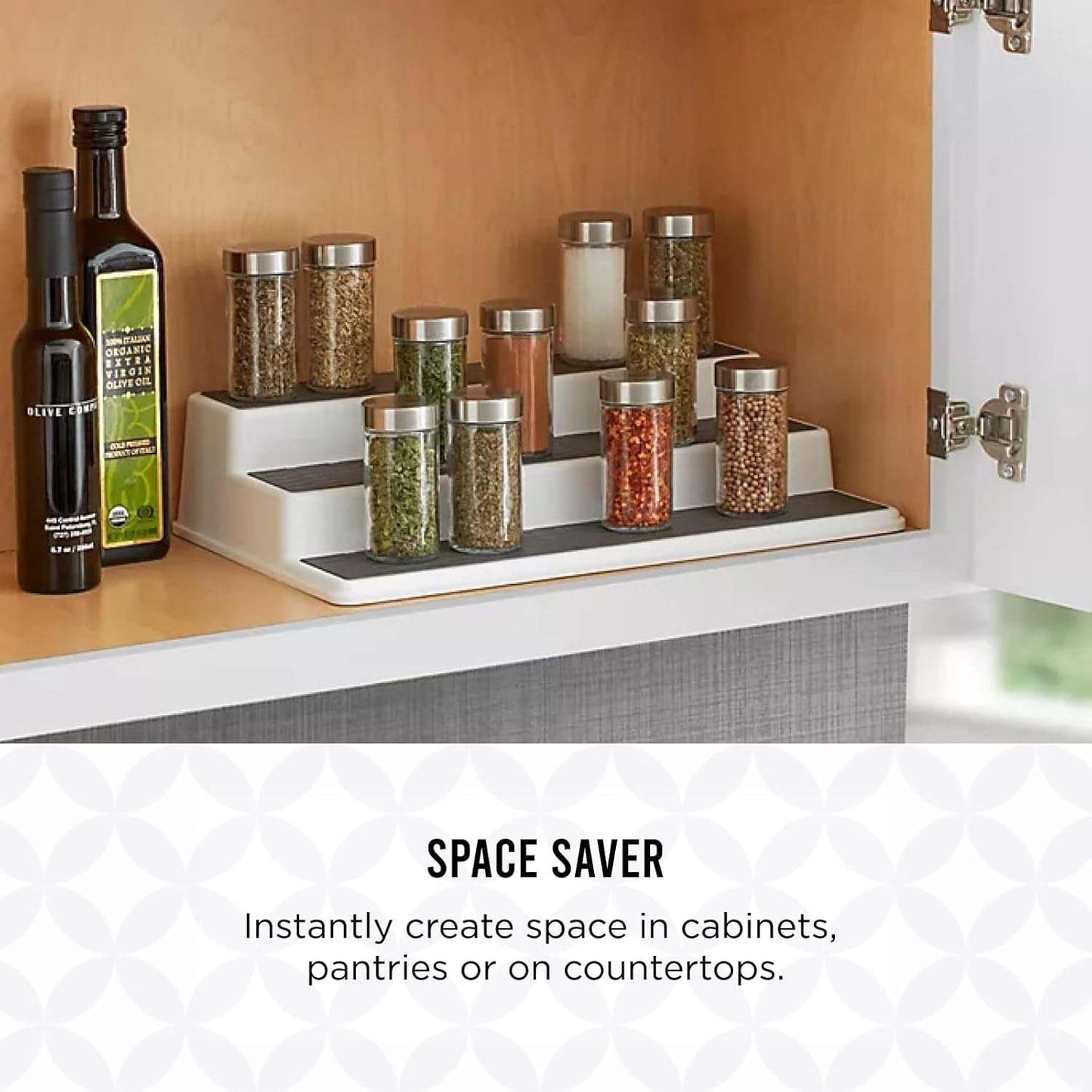 3-Tier Cabinet Spice Rack Organizer, 10 Inch Tiered Shelf Riser for Kitchen Cabinets, Pantry, and Countertop - Holds Spices, Seasonings, Oils, and Condiments