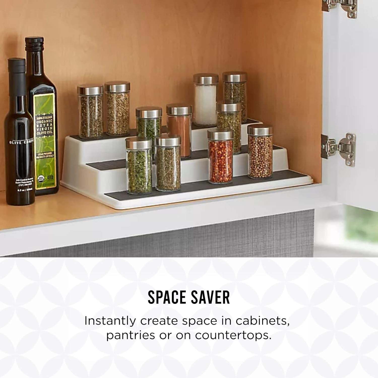 3-Tier Cabinet Spice Rack Organizer, 10 Inch Tiered Shelf Riser for Kitchen Cabinets, Pantry, and Countertop - Holds Spices, Seasonings, Oils, and Condiments