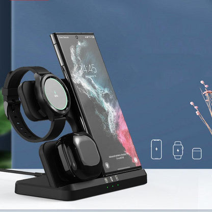 Vertical wireless charger 3in1 dock charging phone, headphones, and watch