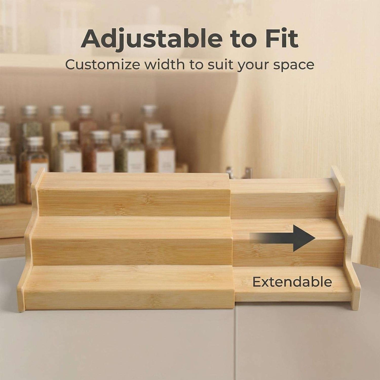 Spice Rack Organizer for Cabinet, Spice Organization for Cabinet, Spice Rack for Countertop,15.7 Inch Adjustable Seasoning Organizer Spice Organizer (1 Pack, Medium)