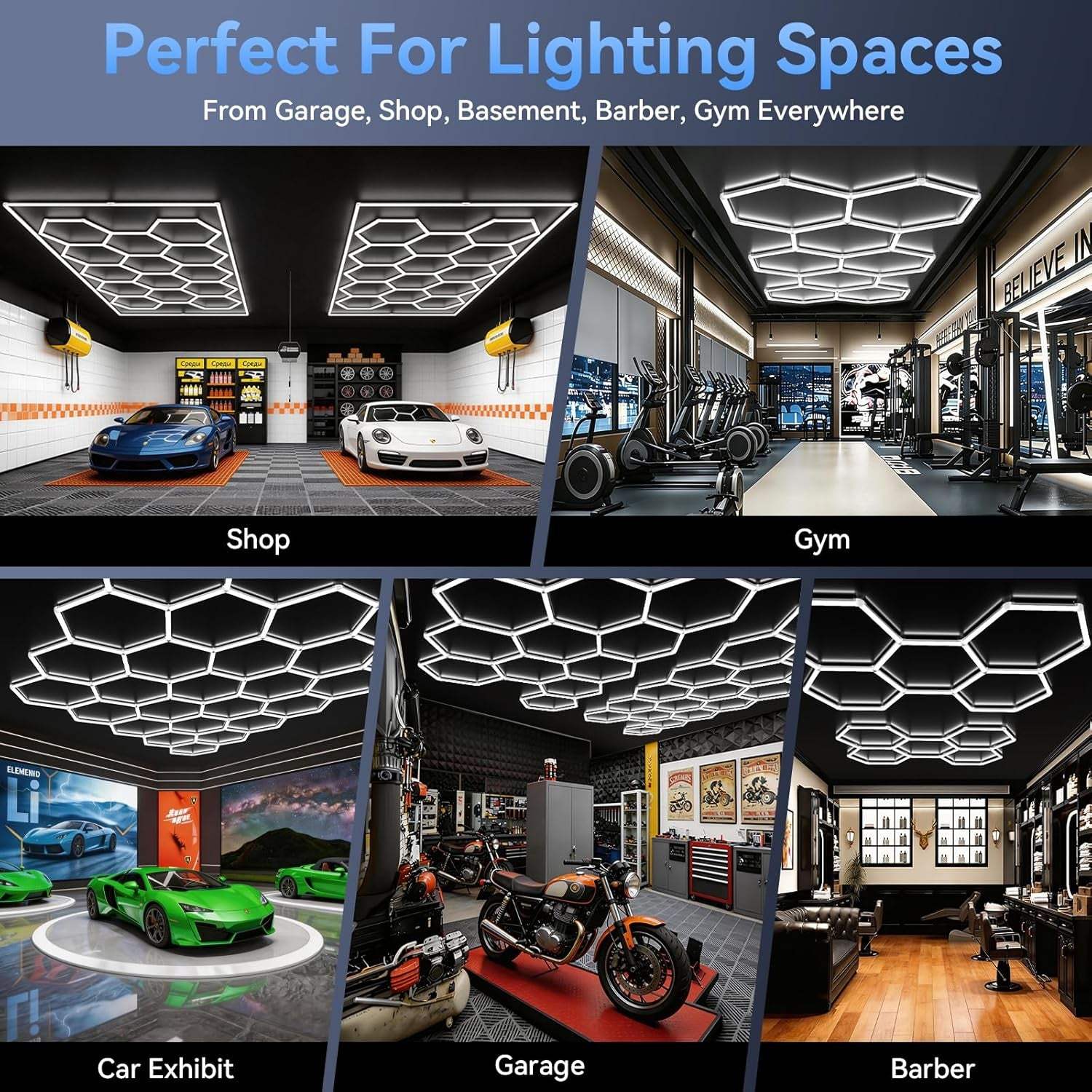Hexagon 5000K LED Garage Lights: 25 Pack Updated 1.31-Inch Wider Size,26300Lm Super Bright Hex Lighting Ceiling LED Shop Light for Garage, Car Detailing, Workshop, Warehouse, Gym, Basement
