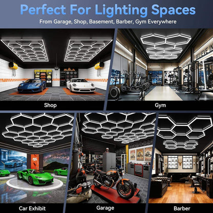 Hexagon 5000K LED Garage Lights: 25 Pack Updated 1.31-Inch Wider Size,26300Lm Super Bright Hex Lighting Ceiling LED Shop Light for Garage, Car Detailing, Workshop, Warehouse, Gym, Basement