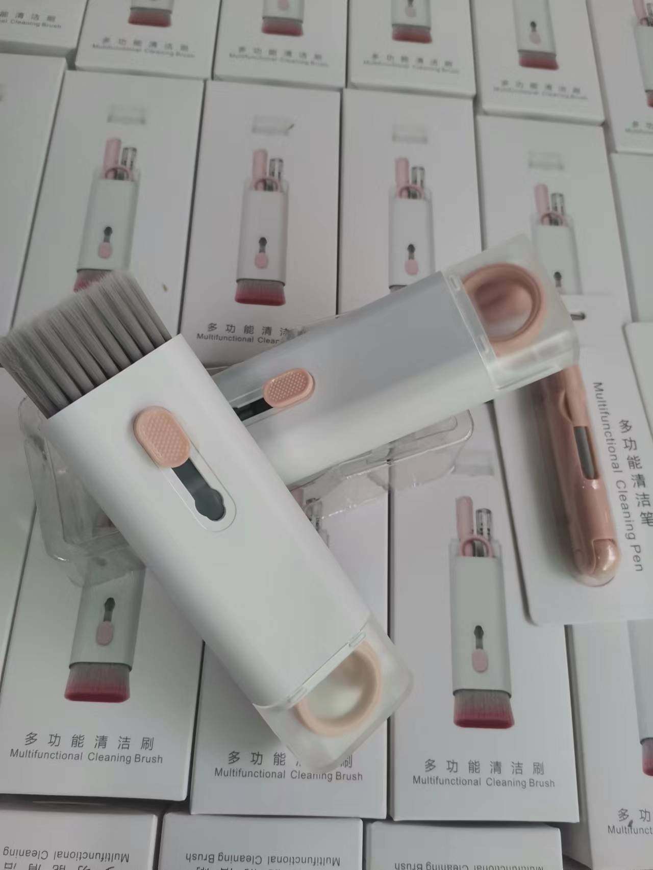 Bluetooth headset cleaning pen and laptop cleaning kit with brush and keycap buckle in pink and blue