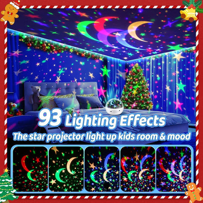 Boy Room Decor, 93 Lighting+3 Films Toddler Room Decor, Remote+Dimmable+360° Slient Nightlight for Baby Nursery, Starry Night Light up Toys, Moon Projector (White)