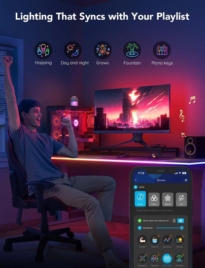 Govee RGBIC Gaming Lights, 10Ft Neon Rope Lights Soft Lighting for Gaming Desks, LED Strip Lights Syncing with Razer Chroma, Support Cutting, Smart App Control, Music Sync, Adapter (Only 2.4G Wi-Fi)