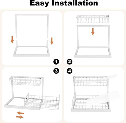 under Sink Organizer, Pull Out Cabinet Organizer, 2 Tier Metal Slide Out Shelf with L Shaped Design for Kitchen, Bathroom, Laundry, and Utility Cabinet Storage for Deep Cabinets, White, 2 Pack