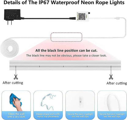 Neon Rope Lights, 50FT RGB LED Strip Lights, Waterproof IP67 LED Lights for Bedroom, DIY Design, Music Sync, 44 Key Remote Control, Multiple Modes for Bedroom, Holiday Decoration